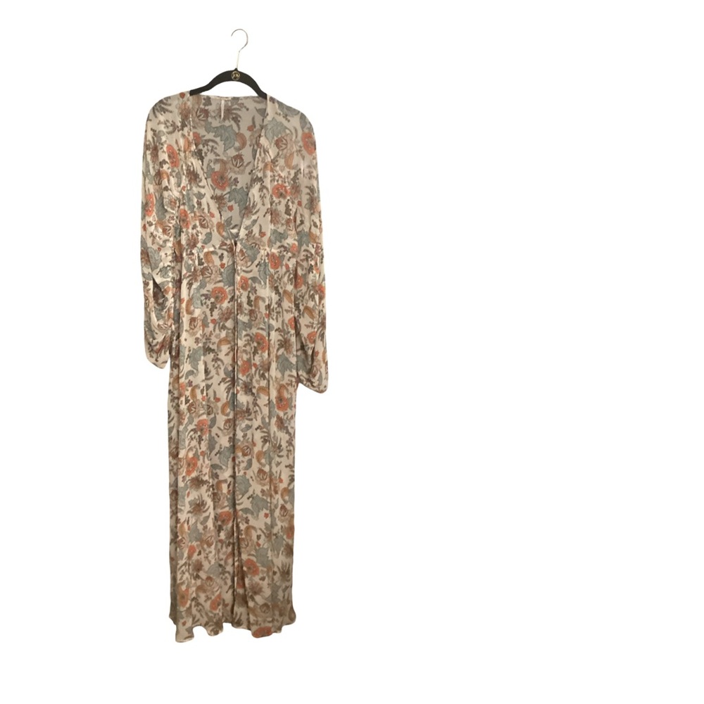 Free People Earth Folk Tea Set Floral Maxi Dress (Flaw) Duster Drape Swim Cover - Picture 6 of 10